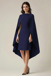 Marineblaues Midi Abendkleid mit Cape